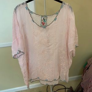 Johnny Was Pink Cupra Rayon Short Sleeve Blouse